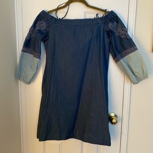 Club Monaco Denim Embroidered Mini Dress